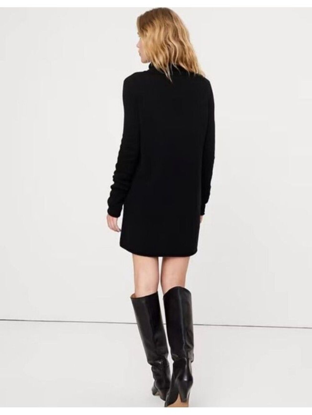 NWT Banana Republic Lightweight Cashmere Turtleneck Mini Dress BLACK MEDIUM - Picture 2 of 5